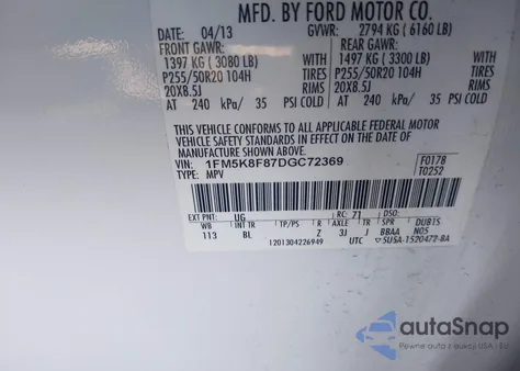 2013 Ford Explorer Limited z USA, uszkodzony, nr VIN 1FM5K8F87DGC72369